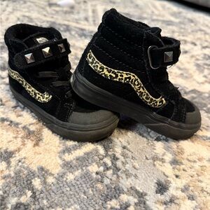 Vans Kids Black High-Tops with Leopard Accents